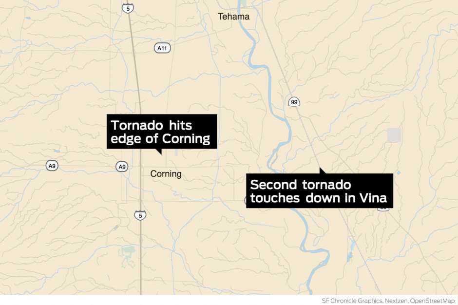 Dois tornados atingiram o Norte da Califórnia; fenômeno é raro na região 2